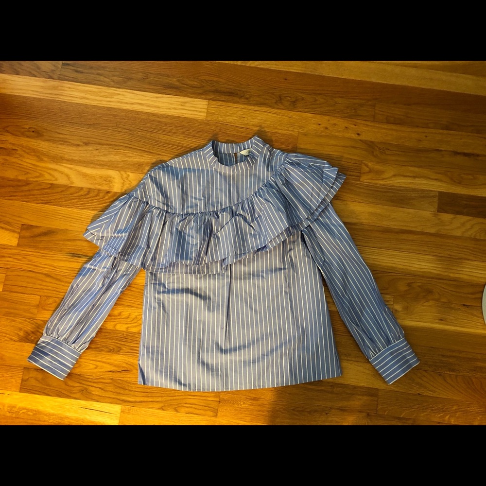 &other stories striped asymmetrical ruffle top